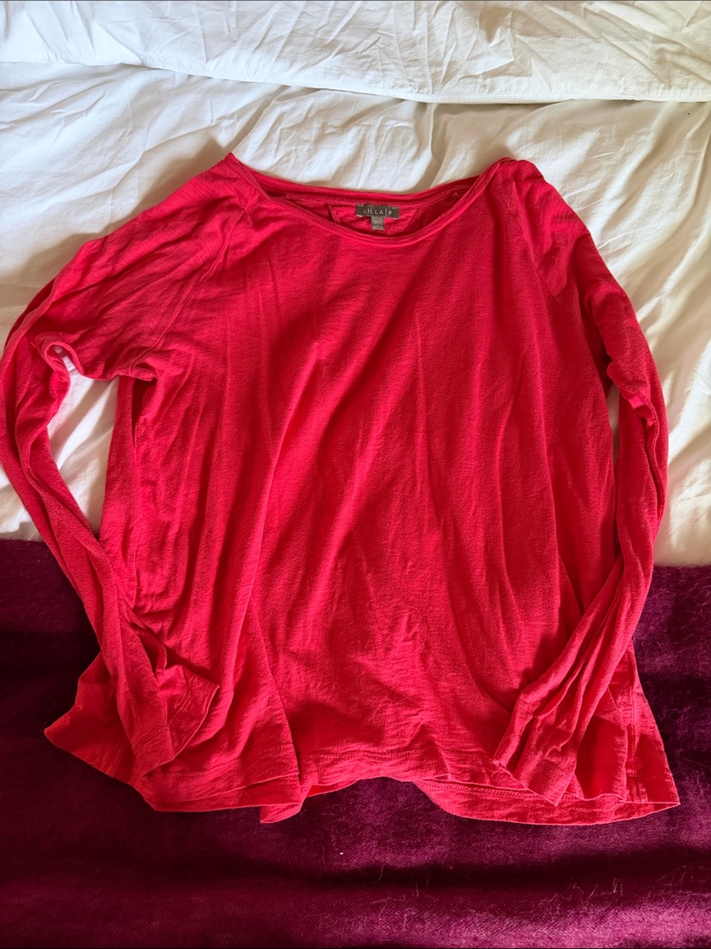 Lilla P Long Sleeve Scoop Neck Tee in coral red